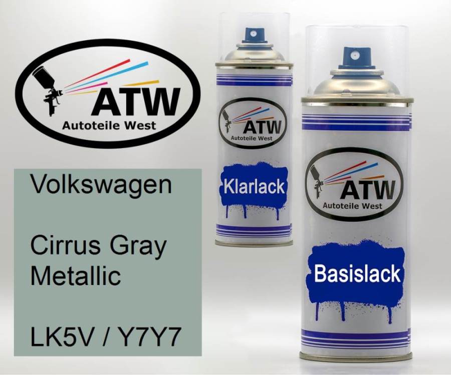 Volkswagen, Cirrus Gray Metallic, LK5V / Y7Y7: 400ml Sprühdose + 400ml Klarlack - Set, von ATW Autoteile West.